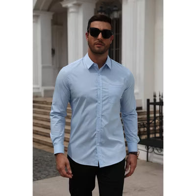 COOFANDY Men's Slim Fit Cotton Long Sleeve Button-Down Dress Shirt Black S