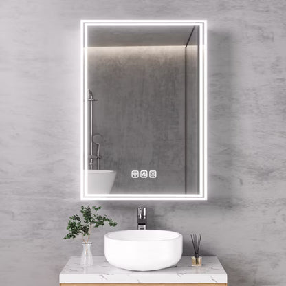 FAMYYT 20x28 inch Aluminum LED Bathroom Medicine Cabinet with Mirror and Lights, Surface/Recessed Vanity, Anti-Fog, Left Hinge, Black