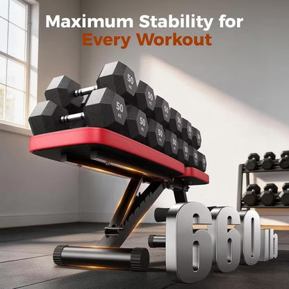 FLYBIRD Adjustable Weight Bench & Dumbbell Set,660LBS Capacity, 55lb Pair (110lbs Total) with Storage Box for Full Body Workouts