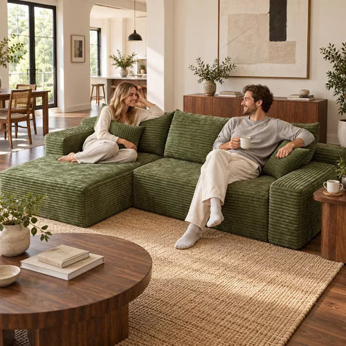 107" Cloud Sectional Sofa, Modern L-Shaped Corduroy Couch for Living Room, Deep Seat Minimalist Corner Couches, No Assembly