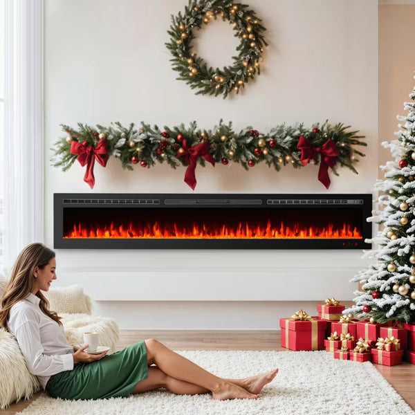 EROMMY 100'' W Black Electric Fireplace Insert