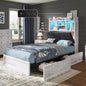 AMERLIFE Twin LED Bed with 4 Storage Drawers, Bookcase Headboard and Charging Station, Rustic White