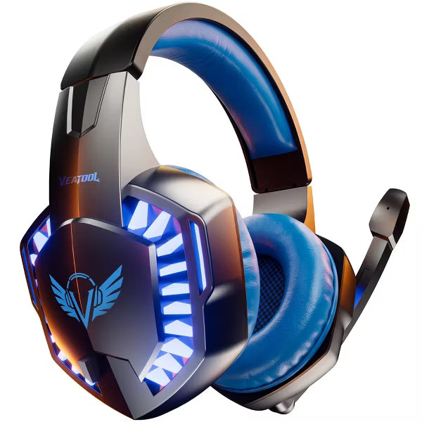 Gaming Headset with Microphone, Compatible with PS4 PS5 Xbox One PC Laptop, Over-Ear Headphones with LED Light, Noise Canceling Mic