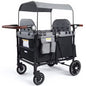 Kinder King Stroller Wagon for 4 Kids, All-Terrain Wheels, Canopy, Snack Tray, Adjustable Handle & Storage Bag, Black & Gray