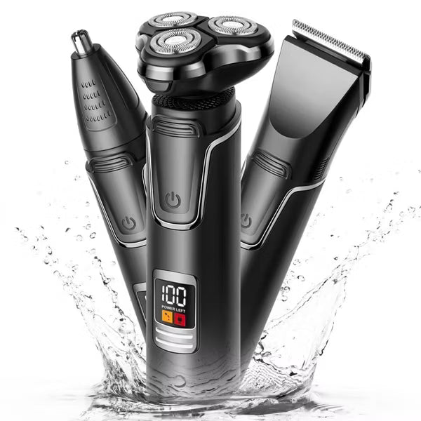Hoey 3-in-1 Electric Shaver for Men, Rechargeable Wet & Dry Beard & Nose Hair Trimmer Kit, IPX7 Waterproof & LED