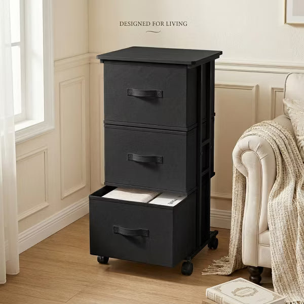 Rolling Nightstand with 3 Drawers, Mobile Storage Cabinet on Wheels for Bedroom&Living room, Apartment&Dorm Essentials