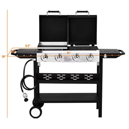 Karl Home 4 Burner 2-in-1 Propane Grill and Griddle Combo Standing with Lid