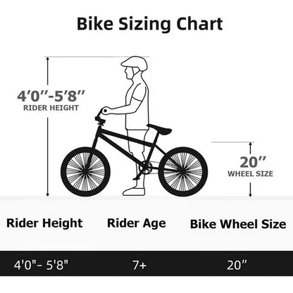 Hykolity 20-Inch Freestyle BMX Bike, Kids Teens Adults 48"–60" Height, Carbon Steel Frame, Black, Ideal for Beginner to Advanced Riders
