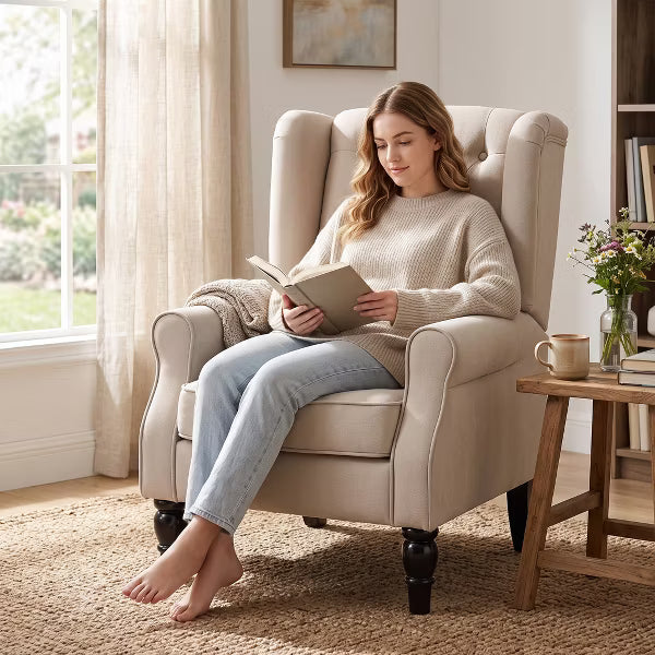 Mid-Century Modern Wingback Accent Chair, Flannel High Back Armchair & Reading Chair with Thick Cushion for Cozy Living Room Bedroom, Seasonal Upgrade