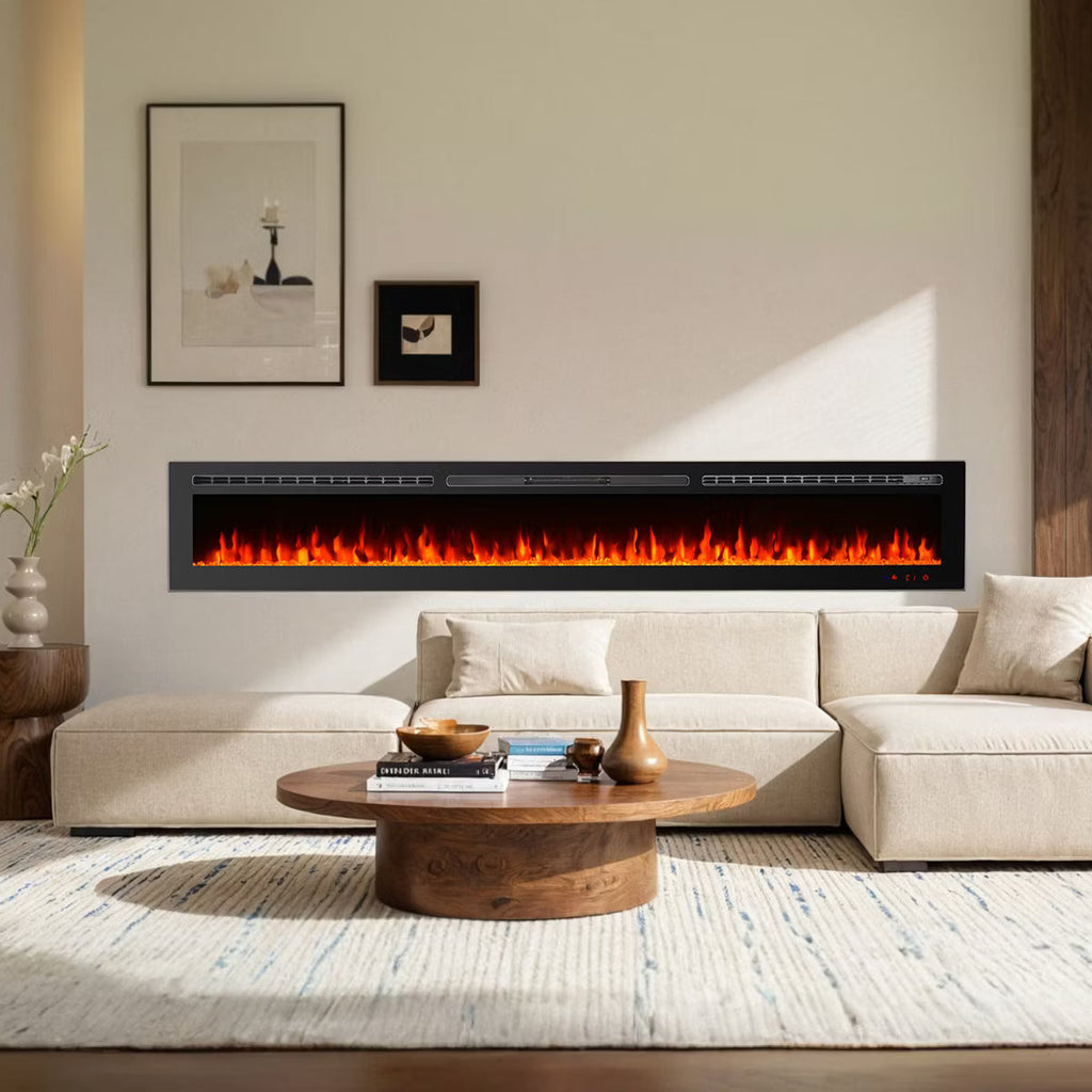EROMMY 100'' W Black Electric Fireplace Insert