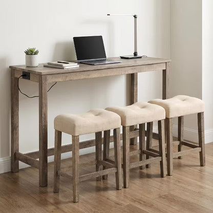 4-Piece Counter Height Bar Table Set with Power Outlet, 3 Padded Stools, College Dorm Room & First Apartment Essentials, Small Space Dining Set
