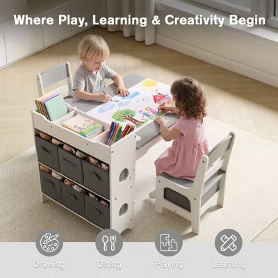 Kinder King Kids Table and Chair Set with Storage – Toddler Activity Desk with 8 Bins & Paper Roll for Drawing, Reading, Crafts & Snacks