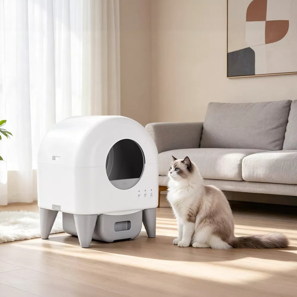 Cumrige 95L Self Cleaning Automatic Cat Litter Box, White.