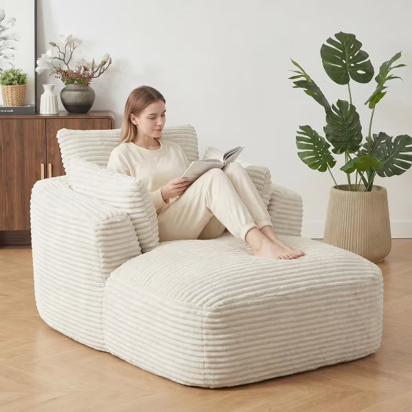 Corduroy Chaise Lounge Chair for Living Room – Modern Upholstered Recliner Sofa Couch with Spring Cushion Support – Comfy Lounge Seating for Apartment