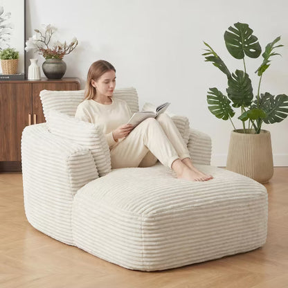 Corduroy Chaise Lounge Chair for Living Room – Modern Upholstered Recliner Sofa Couch with Spring Cushion Support – Comfy Lounge Seating for Apartment