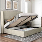 AMERLIFE Queen Lift-Up Storage Platform Bed with Wingback Headboard, Linen Upholstery, Brown
