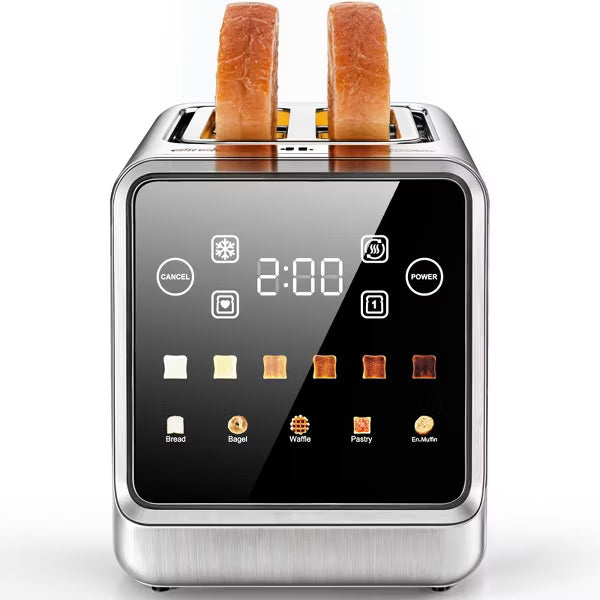 Teendow Touch Screen Toaster 2 Slice, 900W Stainless Steel Smart Digital Bread Toaster with Memory Function, 5 Bread Types & 6 Shade Settings