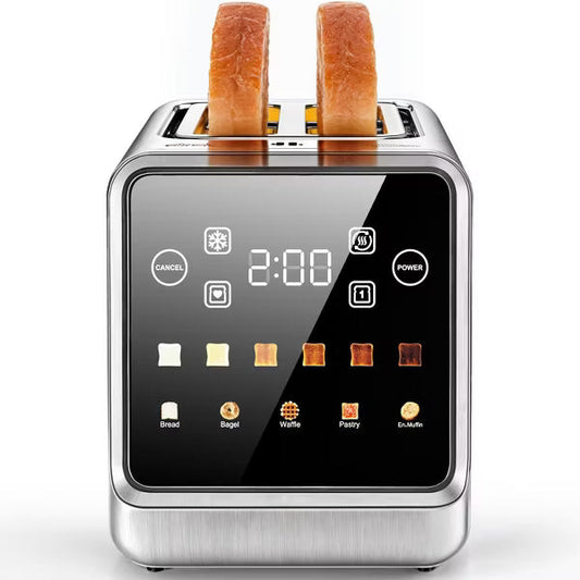 Teendow Touch Screen Toaster 2 Slice, 900W Stainless Steel Smart Digital Bread Toaster with Memory Function, 5 Bread Types & 6 Shade Settings