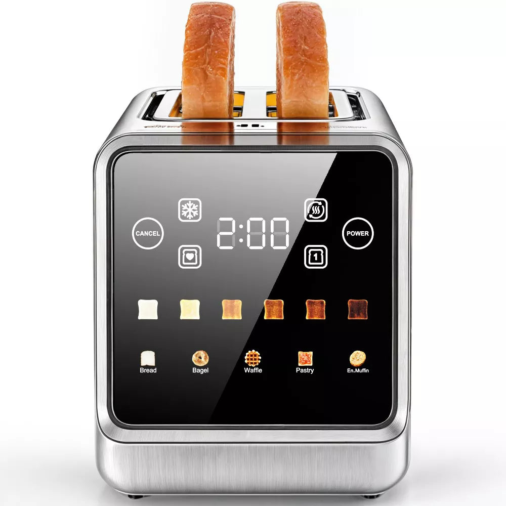 Teendow Touch Screen Toaster 2 Slice, 900W Stainless Steel Smart Digital Bread Toaster with Memory Function, 5 Bread Types & 6 Shade