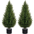 ROMSWI 2 Pack 3ft Artificial Cedar Topiary Trees UV Resistant Evergreen Fake Cypress Pine for Indoor Outdoor Porch Entryway Decor Black Pot