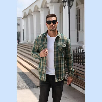 COOFANDY Men's Plaid Fleece-Lined Flannel Shirt Jacket - GW683-S