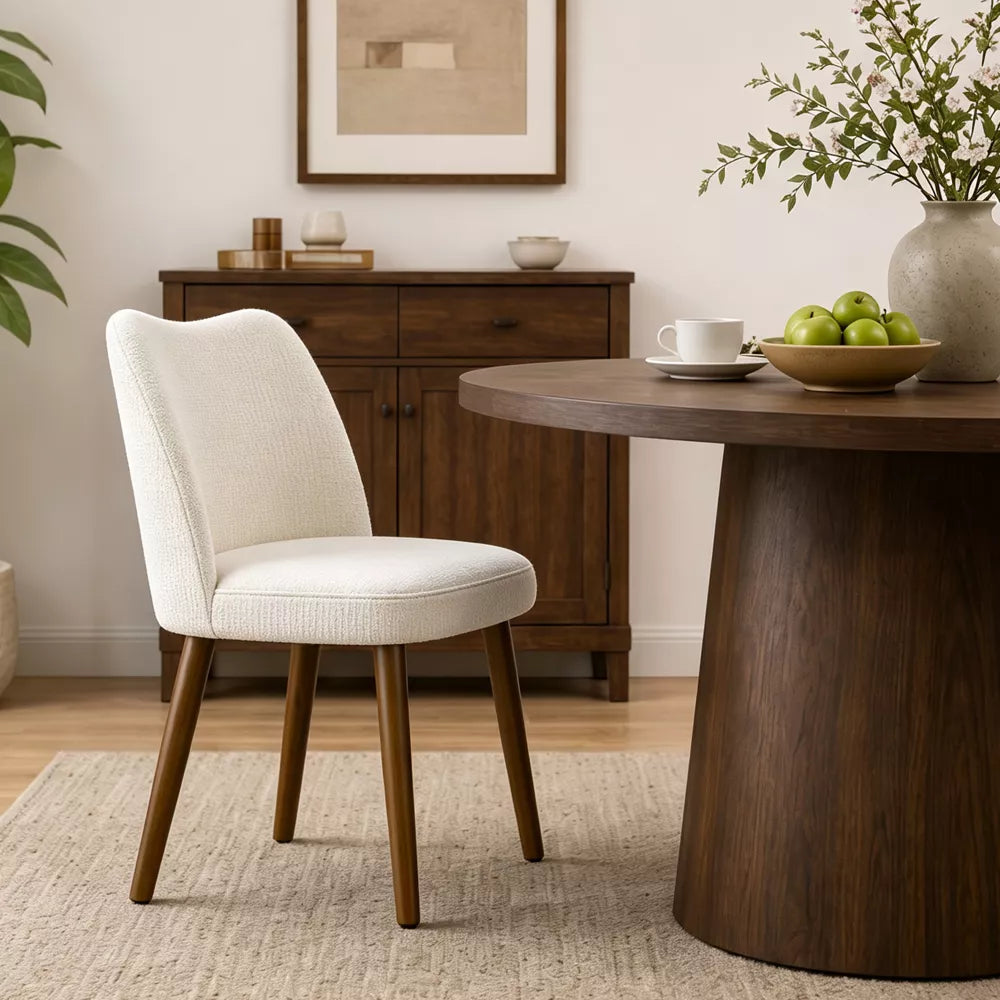 KERDOM 2PCS Modern Dining Chairs,Breathable Fabric,Floor Glides,Walnut-Tone Legs,Armless,Beige