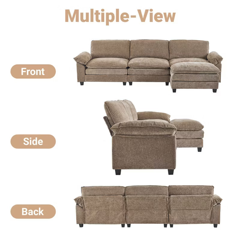 Karl Home |120 in. W Pillow Top Arm Double-layer Cushion Chenille Sofa in Brown With Ottoman