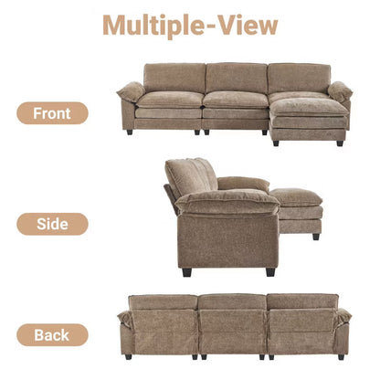 Karl Home |120 in. W Pillow Top Arm Double-layer Cushion Chenille Sofa in Brown With Ottoman