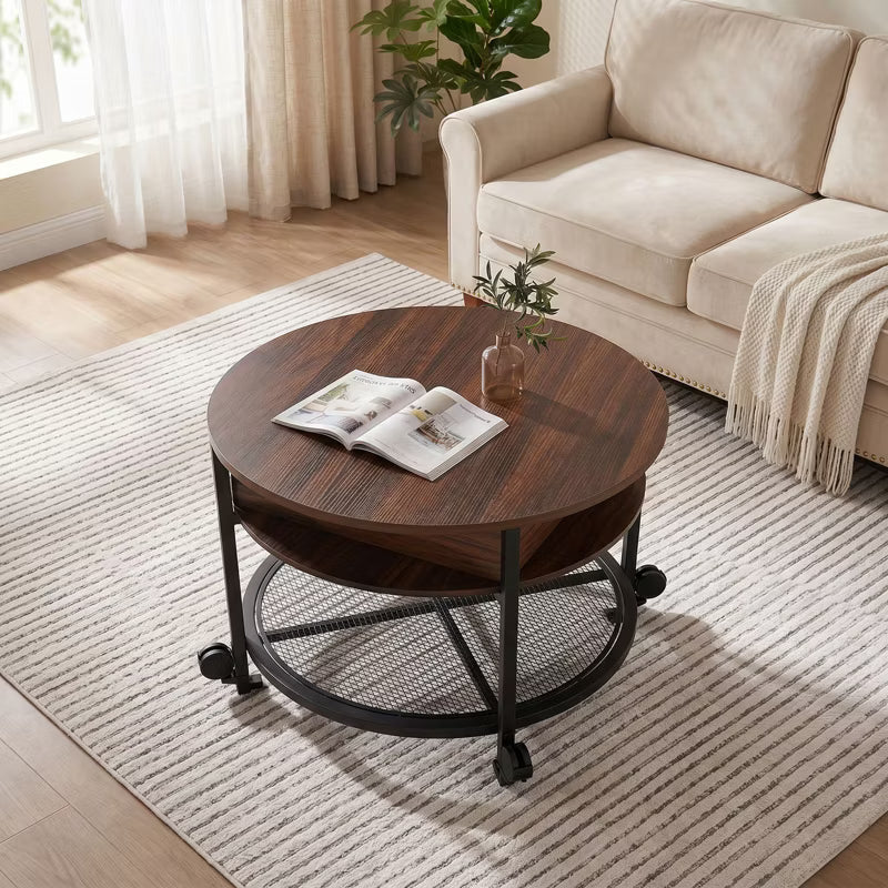 Karl Home Lift Top Round Coffee Table with RGB LED Lights and Lockable Casters for Living Room
