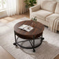 Karl Home Lift Top Round Coffee Table with RGB LED Lights and Lockable Casters for Living Room