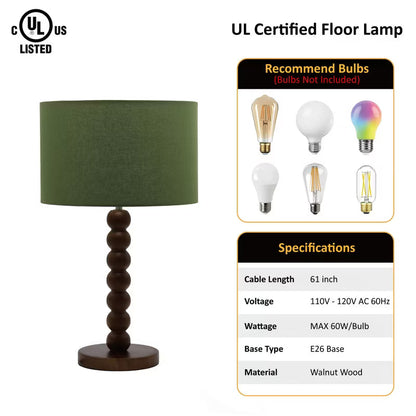 Walnut Wood Ball Table Lamp Green Shade, Walnut Sphere Accent Lamp, Green Shade Wooden Desk Lamp for Bedroom Study Living Room