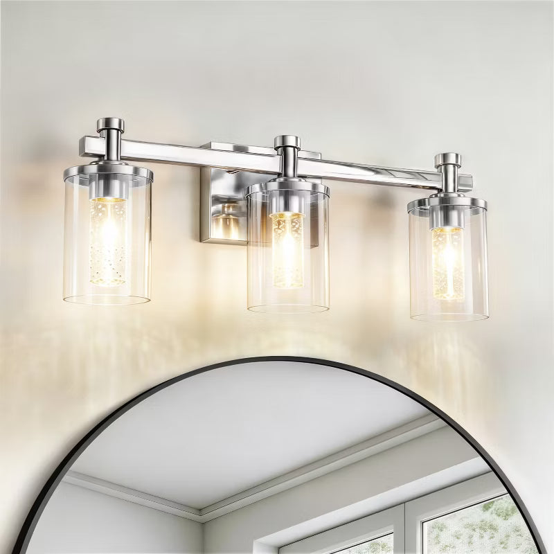 Wanze of Ocean 3-Light LED Bathroom Vanity Light, Crystal Wall Sconce with Bubble Glass Shade, Chrome Bathroom Fixture for Mirror, 3 CCT