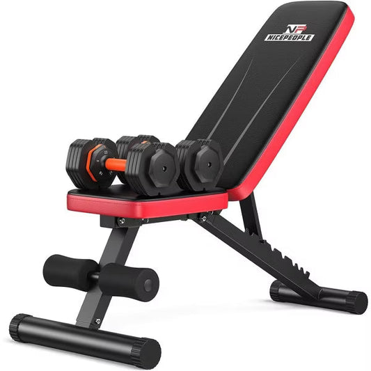 FLYBIRD Adjustable Weight Bench & Dumbbell Set,660LBS Capacity, 55lb Pair (110lbs Total) with Storage Box for Full Body Workouts