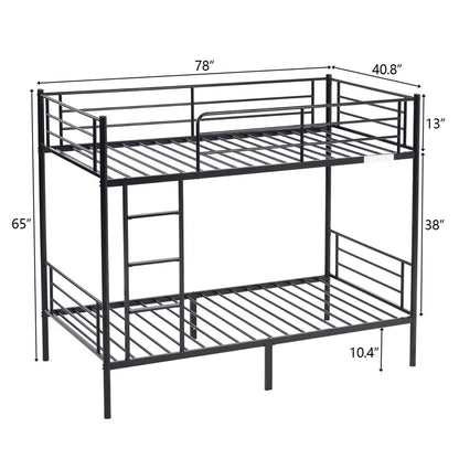 Karl Home Black Twin Over Twin Steel Bunk Bed Frame Ladder Bedroom Dorm Room for Kids Adult Children