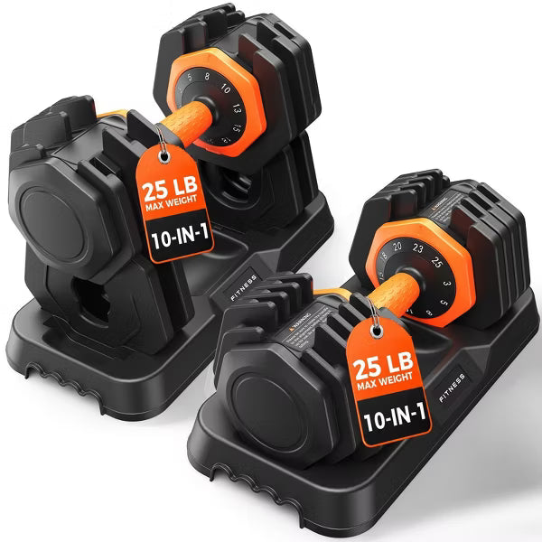 FEIERDUN Updated Adjustable Dumbbell Set of 2, 50 lbs Weights Set with Storage Box, Anti-slip Silicone Grip, Suit both Women/Men for Home Gym