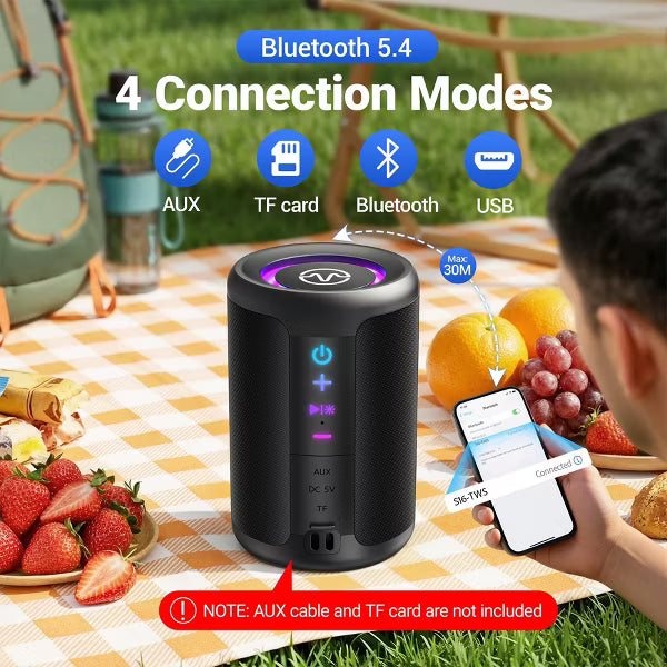 Bluetooth speaker, Wireless Portable Bluetooth Speaker with IPX7 Waterproof, Up to 24H Playtime, Powerful Bass,LED Lights for Home/Party/Outdoor