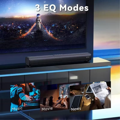 VEAT00L 2.1ch Sound Bar w/ built-in subwoofer, 40W, 3D surround. HDMI ARC, Bluetooth, Optical, RCA, USB, AUX. Wall mountable for TV.