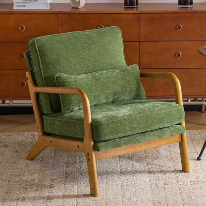 Karl Home Green Mid Century Solid Wood Accent Chair Chenille Armchair