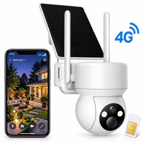 4G Solar Security Camera Outdoor, No WiFi Needed, 2K HD Color Night Vision, 360° Pan-Tilt, Built-in SIM Card,2-Way Talk for Yard & Farm