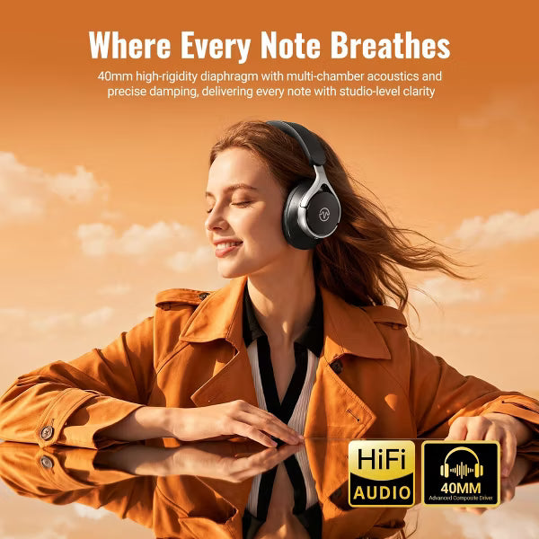 VEAT00L Active Noise Cancelling Headphones, 60H Playtime Bluetooth 6.0, Hi-Res Audio, Deep Bass, with Mic, Foldable Over-Ear for Travel Office Game