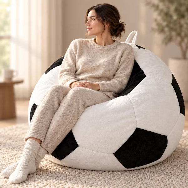 LauKingdom 39.37" Black/Off-White Soccer Ball Bean Bag Chair with Foam Fill for Bedroom, Game Room, Living Room, Dorm, Home Office, Gaming & Reading