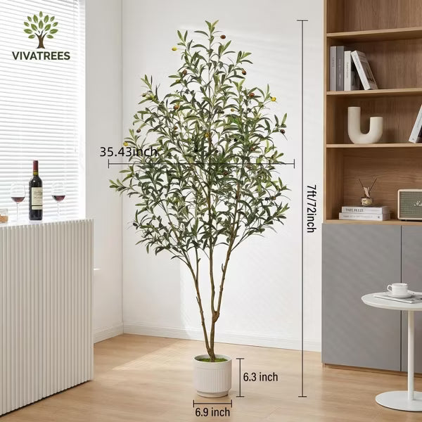6ft Artificial Olive Tree Realistic Fake Olive Tree with Thick Trunk and Lifelike Leaves, Fruits - Large Faux Olive Tree for Home Office Decor