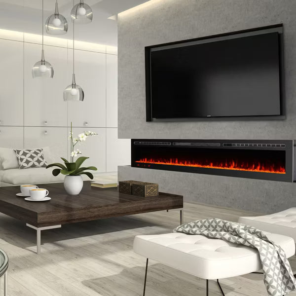EROMMY 100'' W Black Electric Fireplace Insert