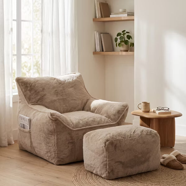Soft Bean Bag Chair & Ottoman Set of 2, Tufted Lounge Recliner & Accent Chair for Adults and Kids, Lazy Sofa for Bedroom, Living Room, Dorm, Apartment