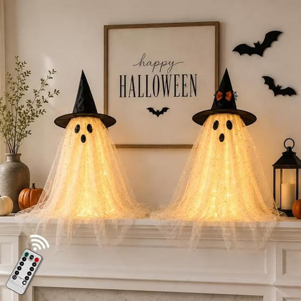 Laukingdom 2 Pcs Halloween Ghost Decorations With String Lights And Remote Control, Spooky Indoor Tabletop Decor For Home And Party