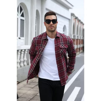 COOFANDY Men's Blue Buffalo Plaid Flannel Shirt Long Sleeve Button Down Casual Shacket-GW672-S
