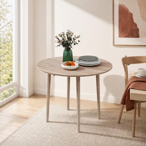 Folding Dining Table Round Drop Leaf Kitchen Table for Small Spaces Oak Table with Wood Legs for Apartment Dining Room Dorm Room Home