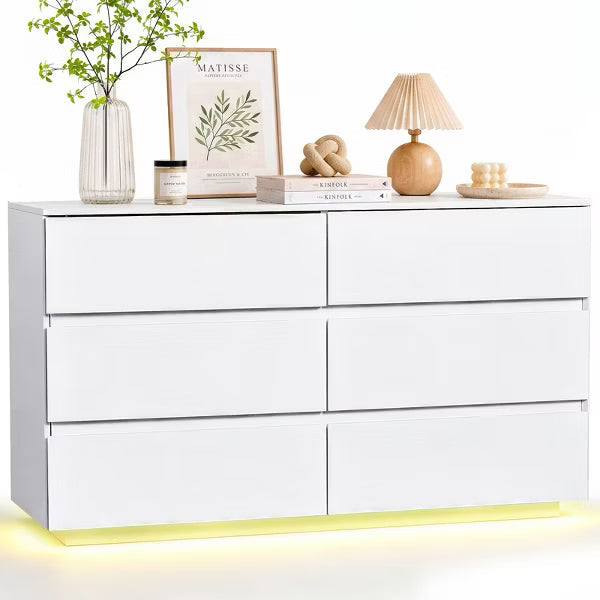 Karl Home 47.2 Inch Handleless 6 Drawer Dresser with RGB LED Light