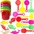 Mini Beach Day Playsets (Pack of 6) 3.25" Sand Bucket Play Set Box Includes, Pail, Shovel, Rake, Sifter Scoop, Dolphin Fish Sand Trays Toy for Boys and Girls Birthday Party Favor