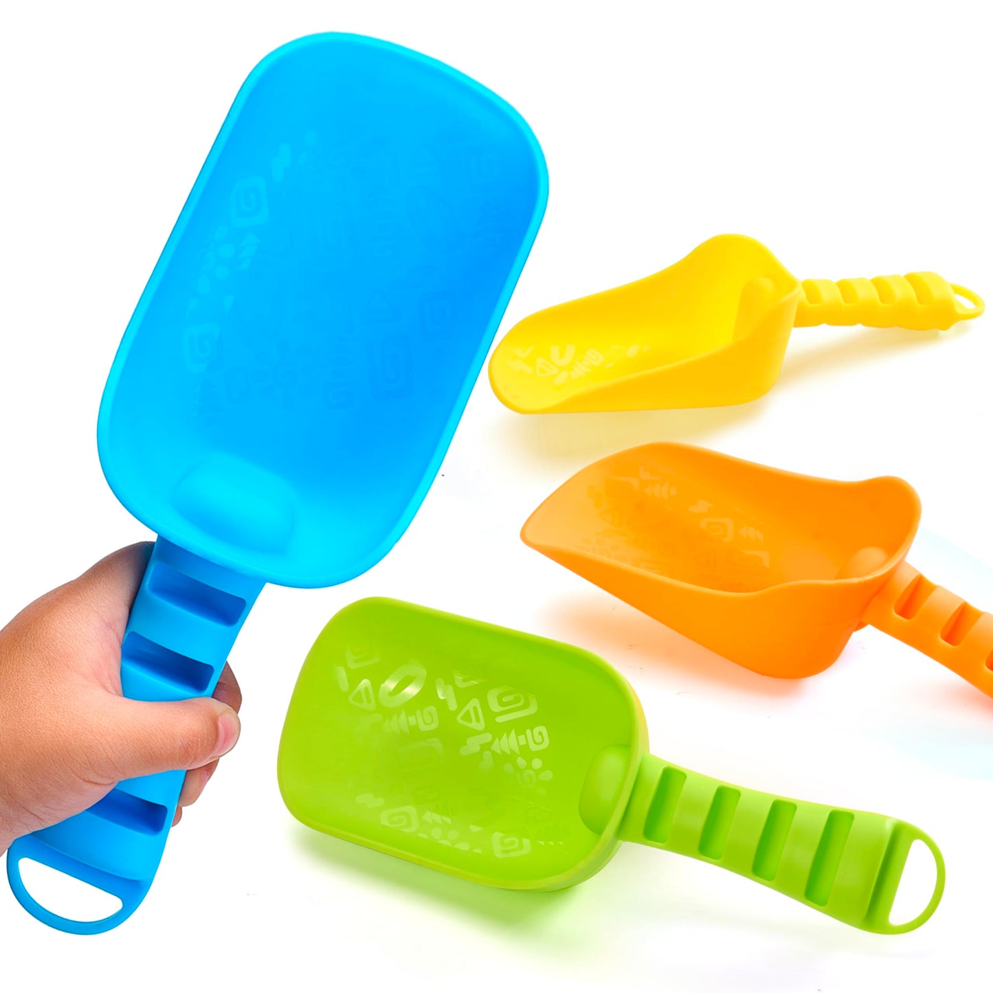 Kinder King Beach Sand Shovels for Kids - 4 Packs Shovels Colorful Scoops Travel Sand Toys for Toddlers Kids Outdoor Digging Play, Heavy Duty Plastic Garden Planting Shovels Spades Sets Sandbox Toys